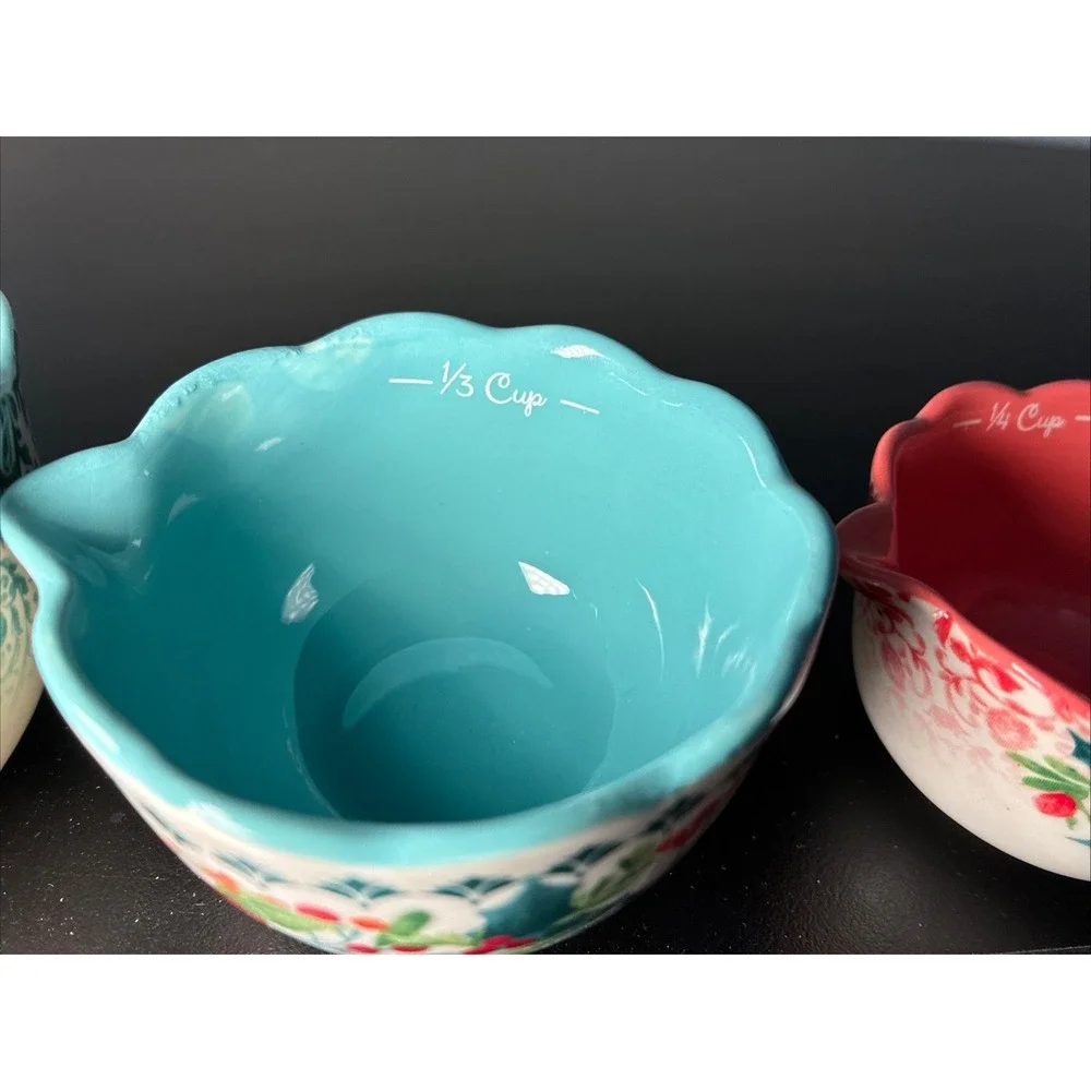 The Pioneer Woman Cheerful Rose Stoneware Measuring Cup Set Dishwasher Safe